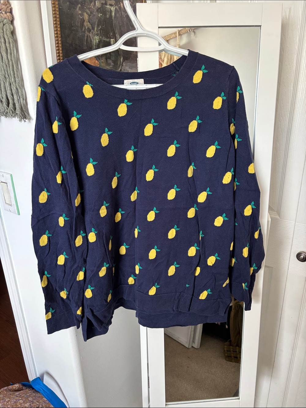 Navy Lemon Print Pullover Sweatshirt